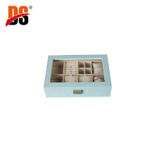 DS High end light blue with glass window jewelry box organizer